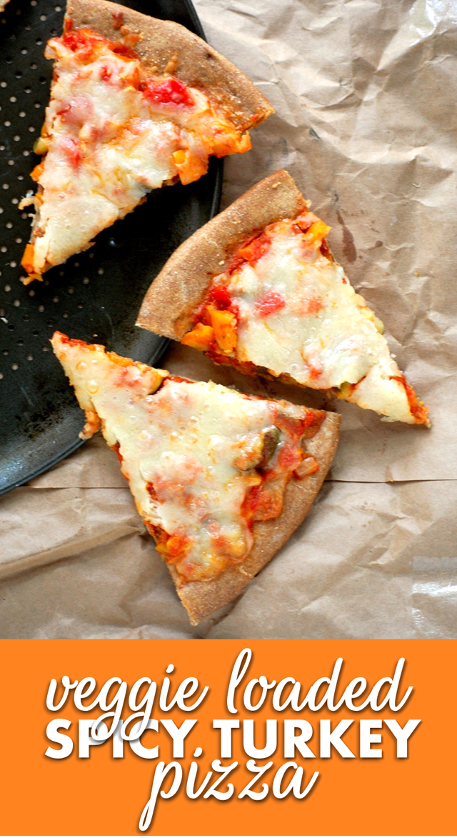 veggie loaded spicy turkey pizza - filling, delicious and made in minutes! // cait's plate