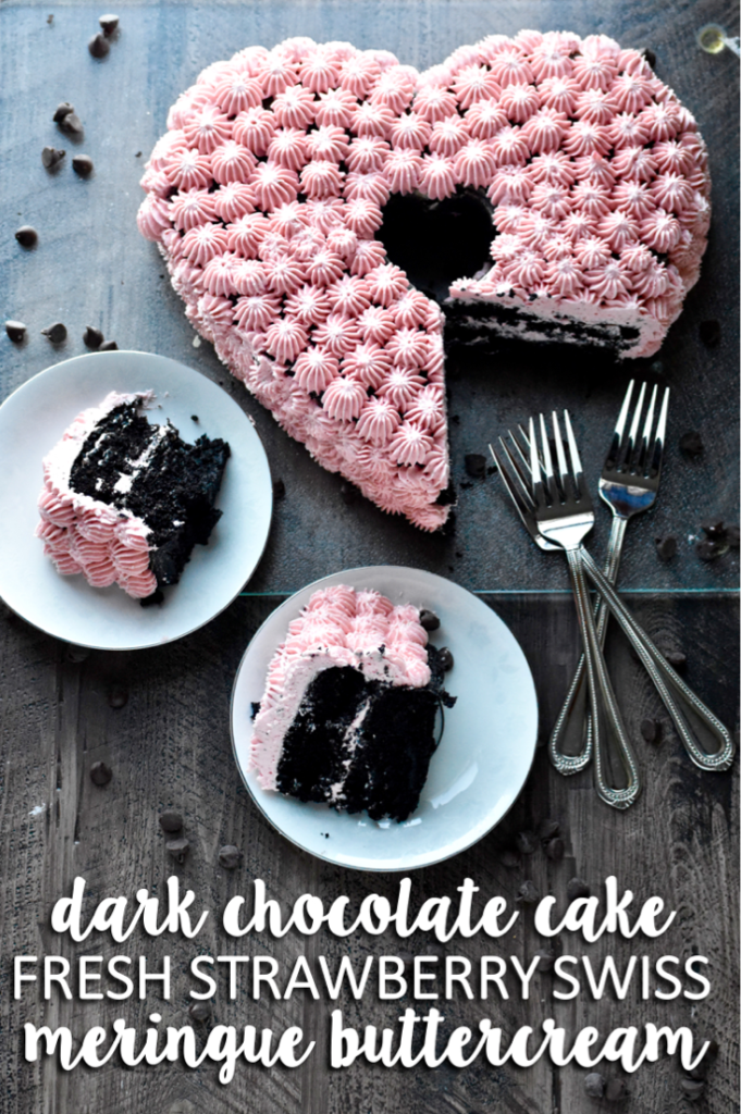 dark chocolate cake with fresh strawberry swiss buttercream // cait's plate