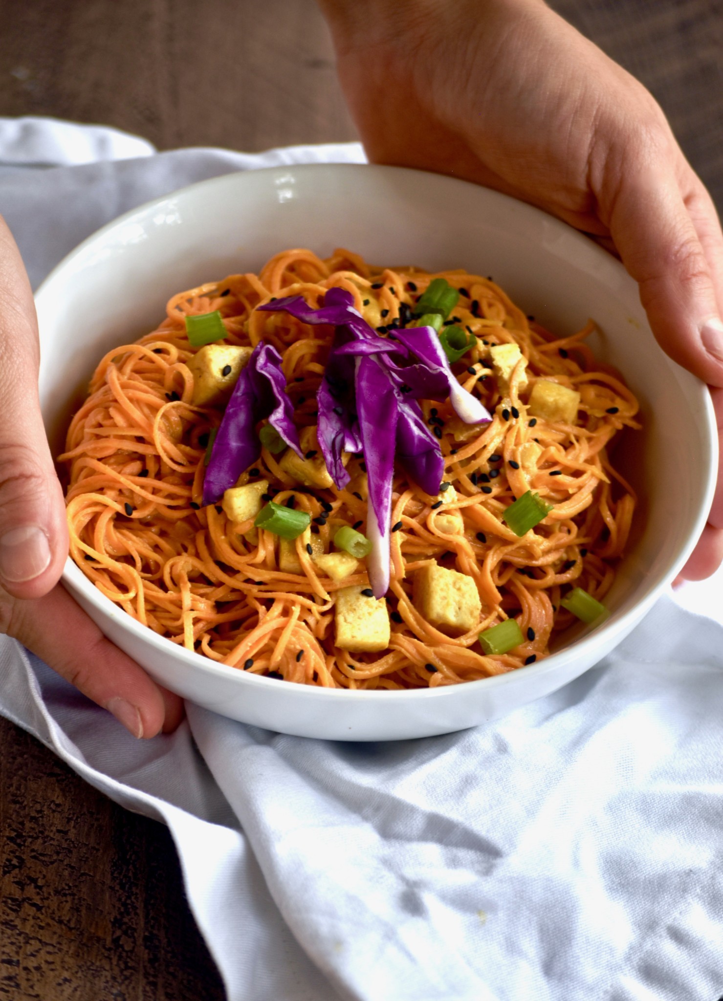 spicy sweet potato noodles with tofu - a quick and easy veggie-packed meal // cait's plate