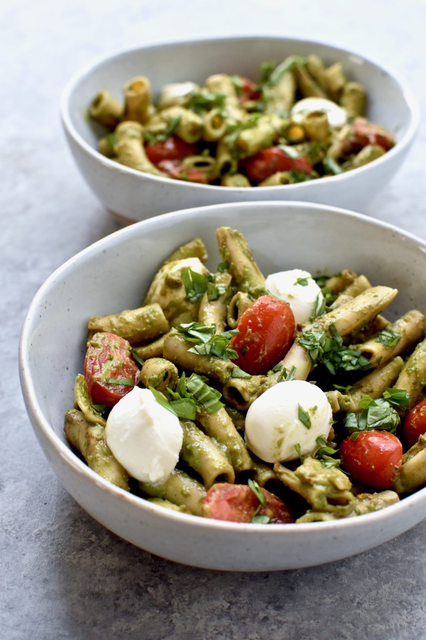 protein packed pesto caprese pasta // cait's plate