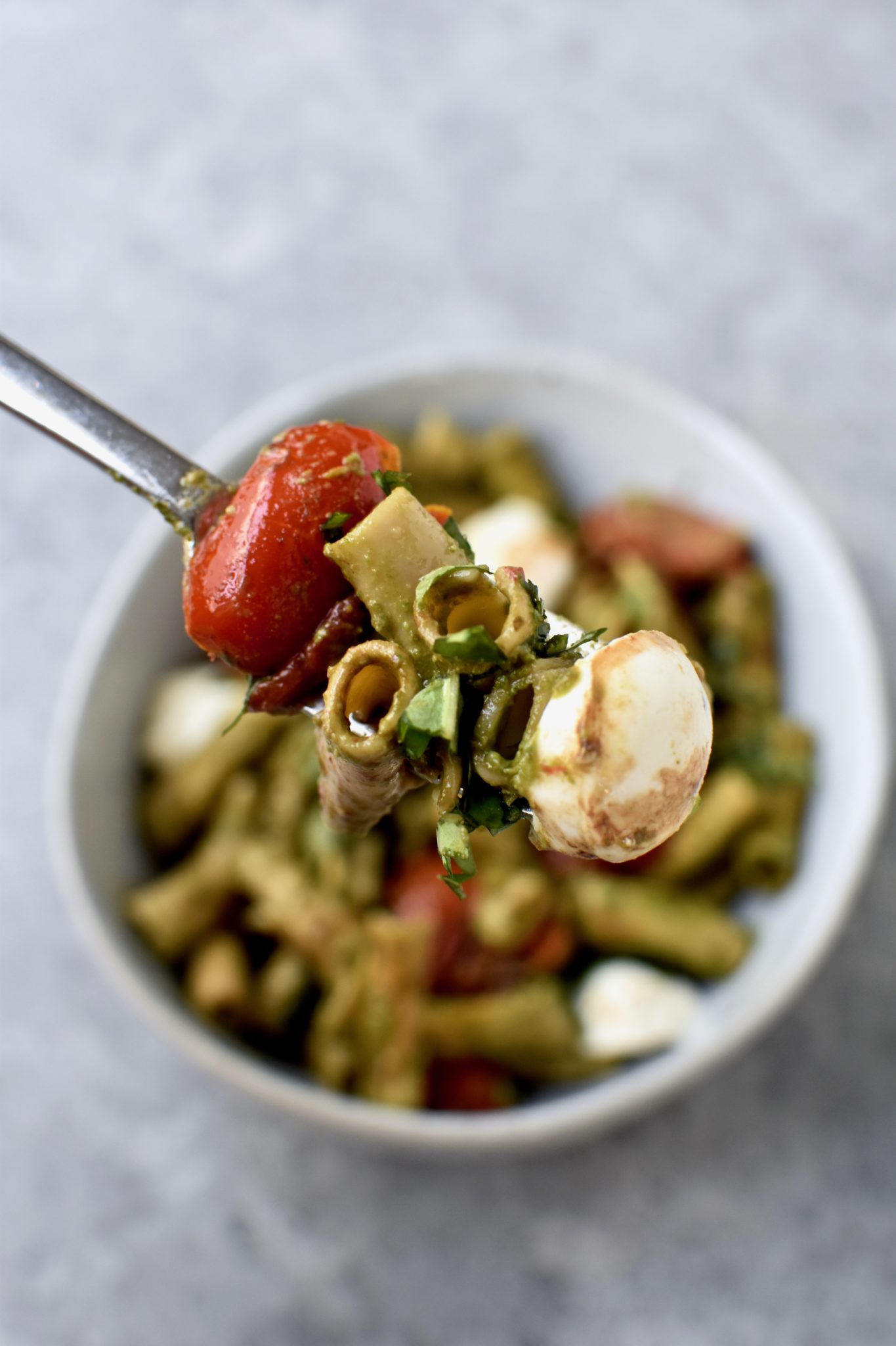 protein packed pesto caprese pasta // cait's plate