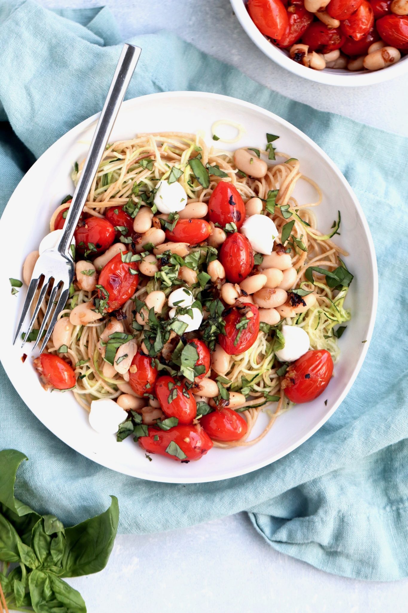 zucchini pasta with white beans and burst tomatoes // cait's plate