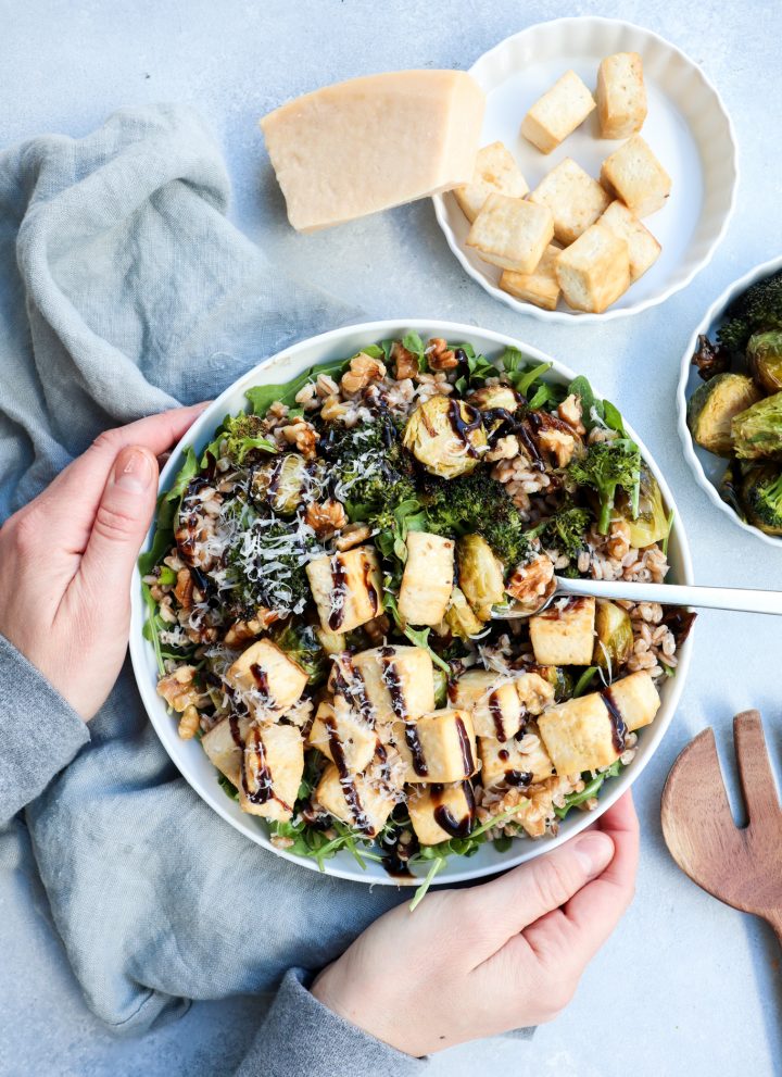 roasted broccoli, brussel sprout & tofu bowl // cait's plate