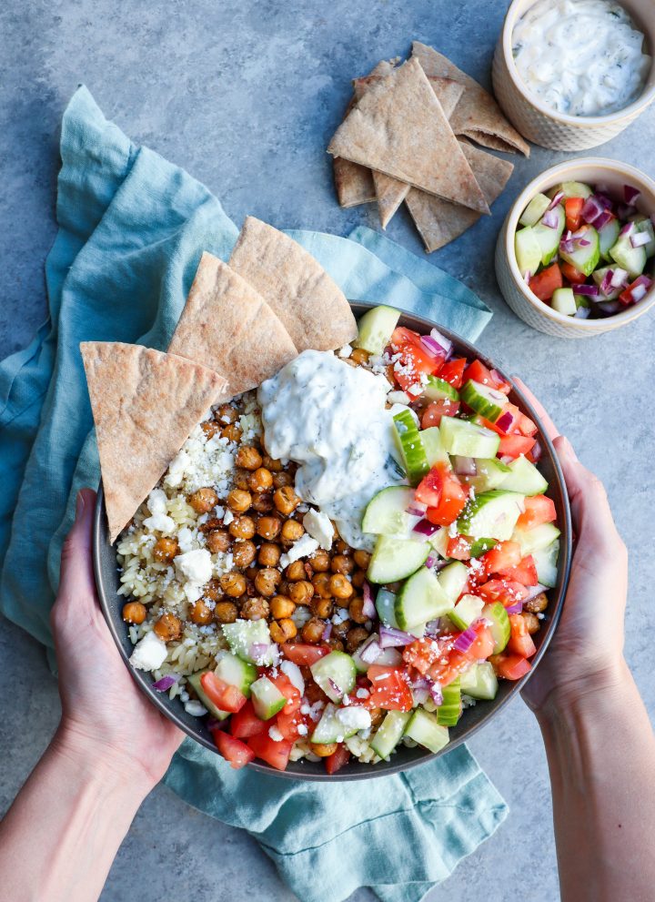 roasted greek chickpeas & orzo bowl // cait's plate