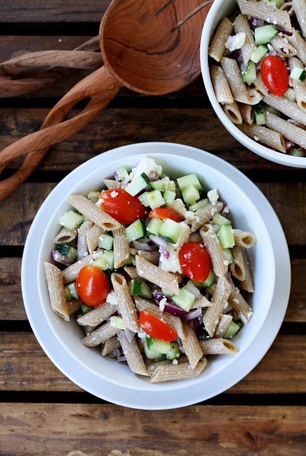 whole wheat greek pasta salad // cait's plate