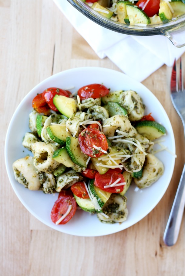 whole wheat cheese tortellini with pesto and summer veggies // cait's plate