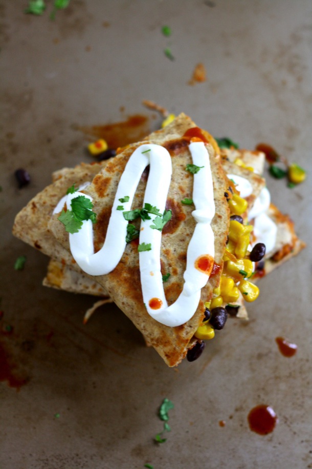 whole wheat black bean, corn & sweet potato quesadillas // cait's plate