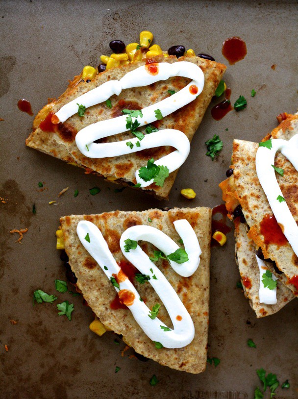 whole wheat black bean, corn & sweet potato quesadillas // cait's plate