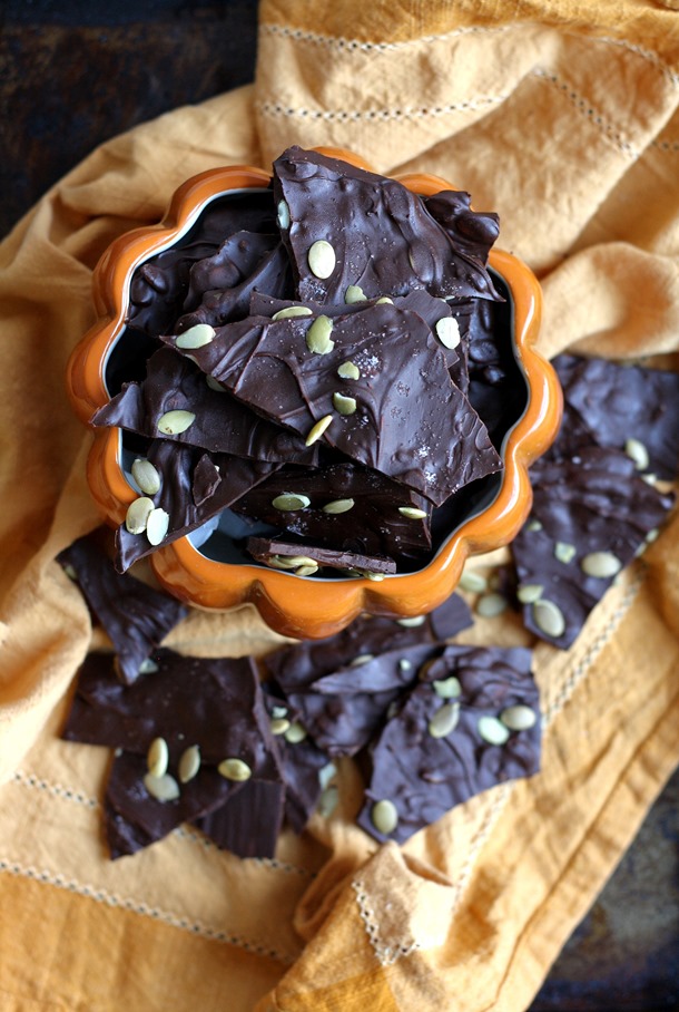 dark chocolate pumpkin seed & sea salt bark - simple to make and a delicious indulgence! // cait's plate
