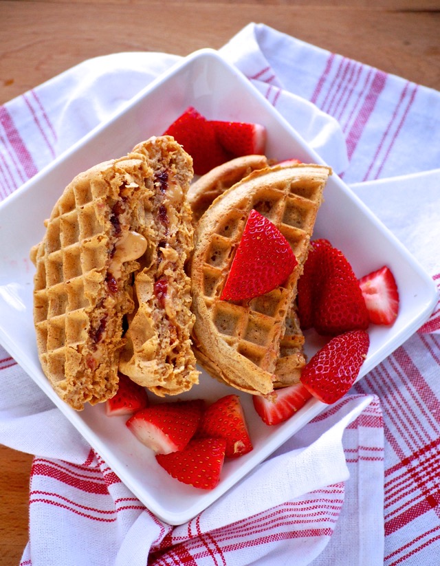peanut butter and jelly waffle sandwich