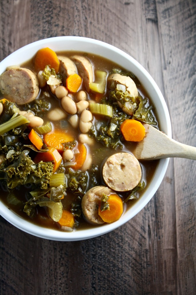 tuscan white bean, kale and sausage soup - loaded with fiber and veggies and made in the crock pot! // cait's plate
