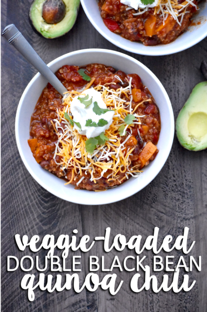 veggie-loaded double black bean quinoa chili - a nutrient-packed dish to warm you up in the winter months! // cait's plate