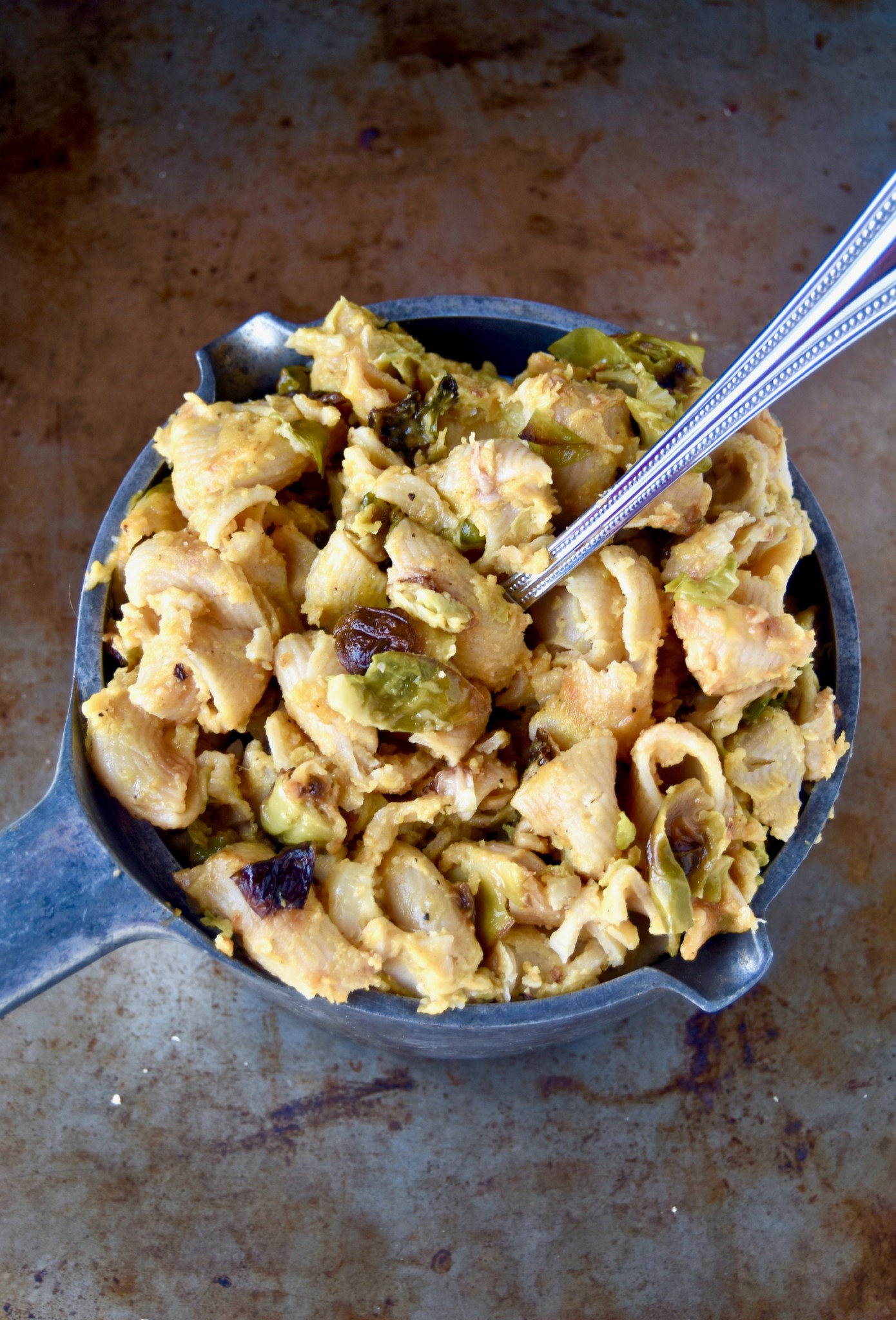 baked pumpkin mac and cheese with roasted brussel sprouts - a delicious, autumnal twist on a classic // cait's plate