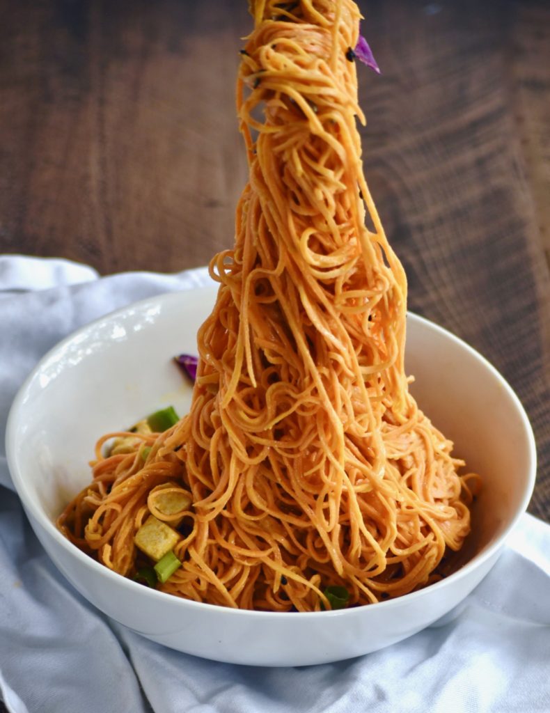 spicy sweet potato noodles with tofu - a quick and easy veggie-packed meal // cait's plate