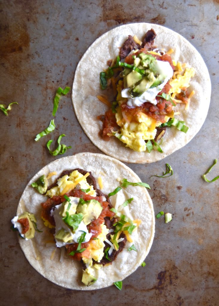 protein-packed breakfast tacos - a delicious twist on your usual scrambled eggs packed with two different types of protein // cait's plate