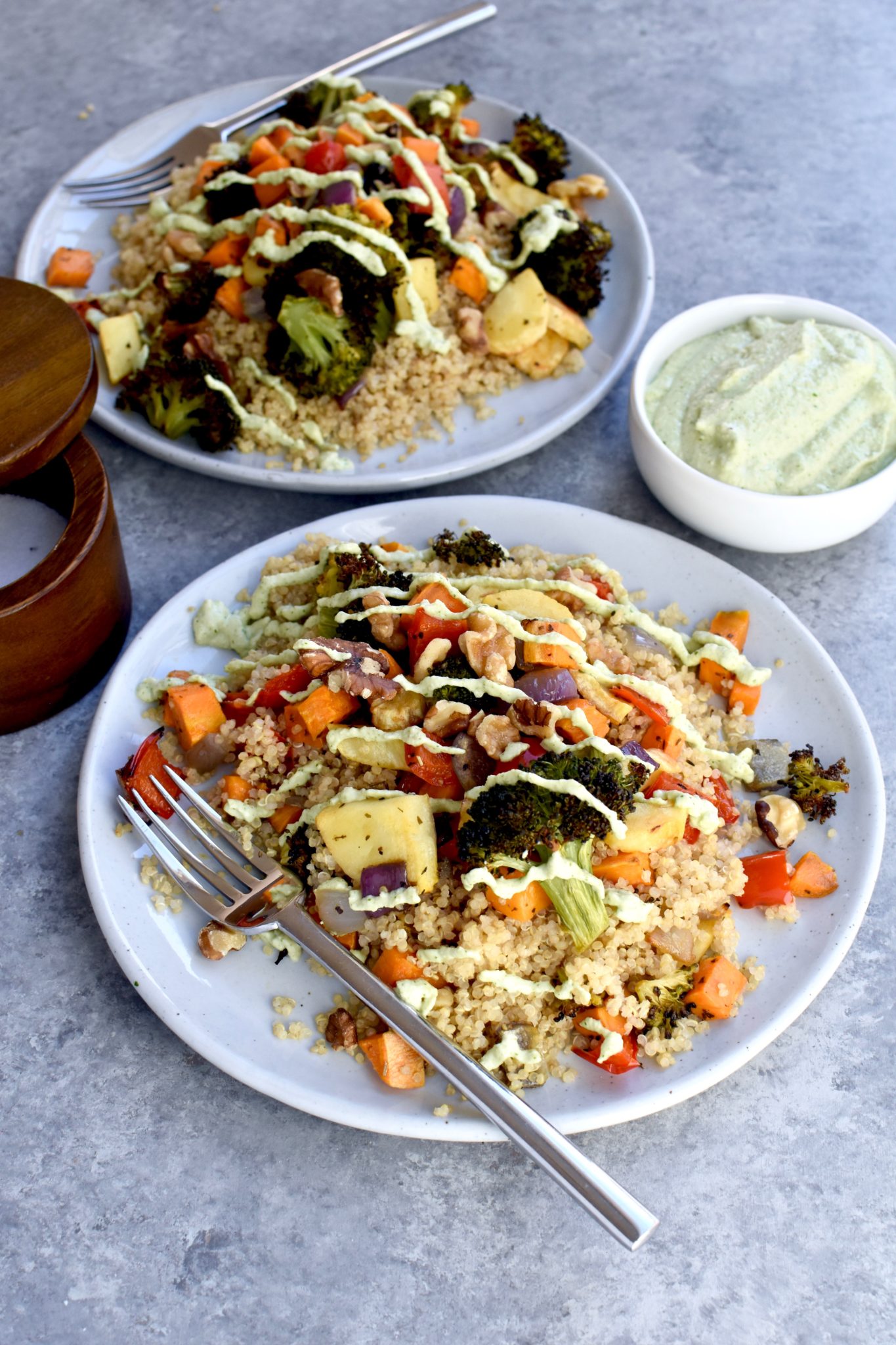 roasted veggie and quinoa with cilantro lime cashew sauce // cait's plate