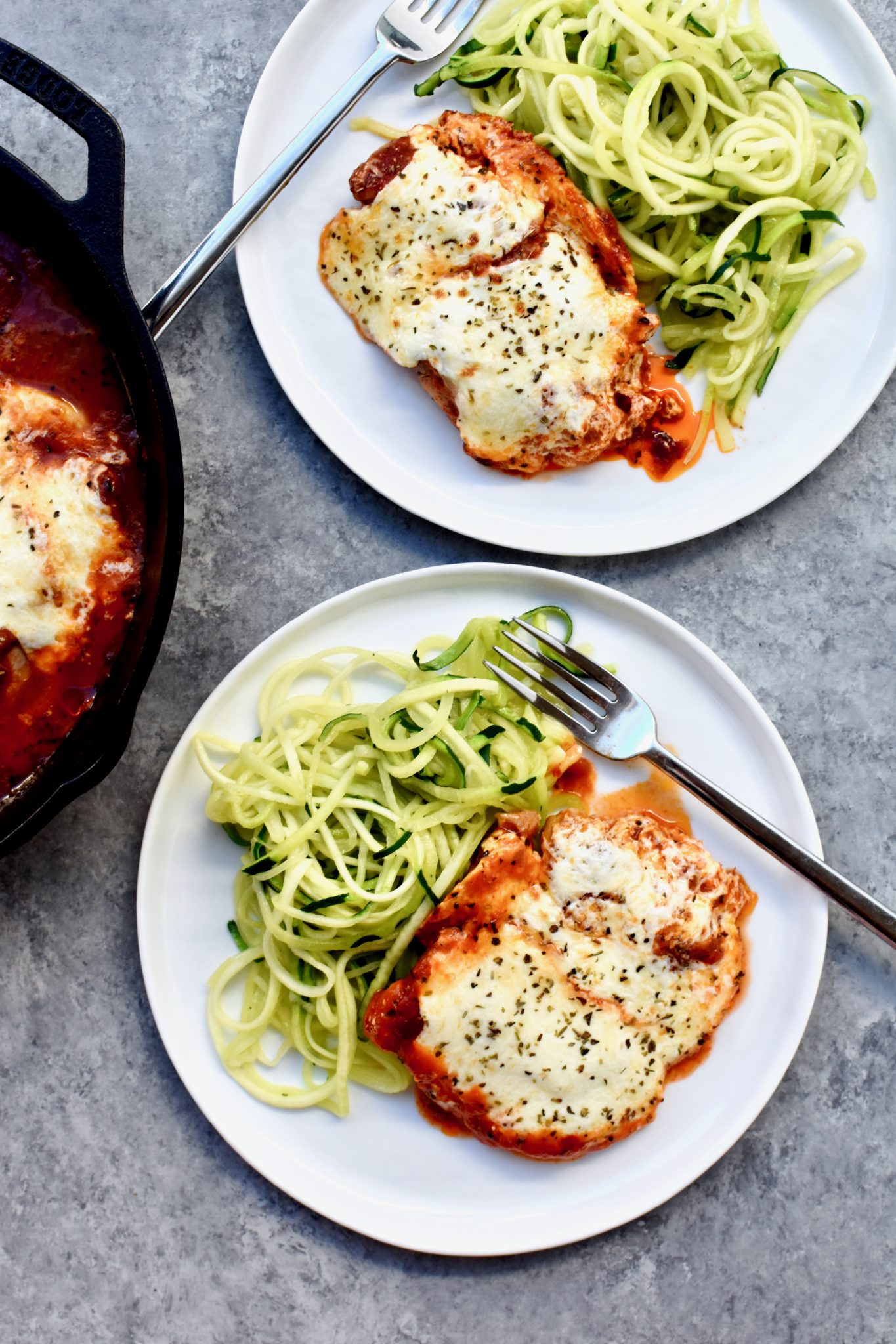 easy skillet chicken parm with zucchini noodles | cait's plate