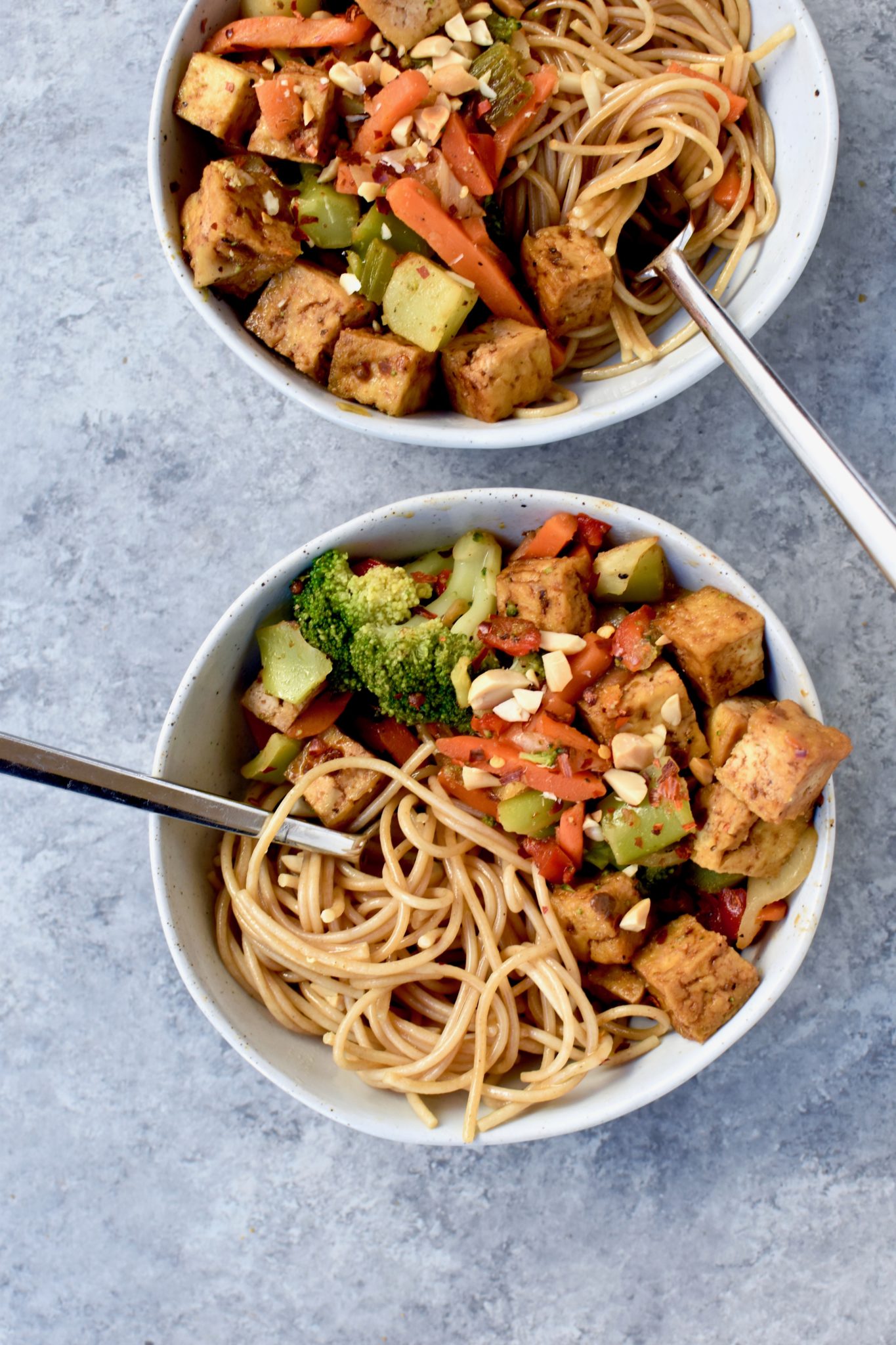 spicy tofu noodle stirfry // cait's plate