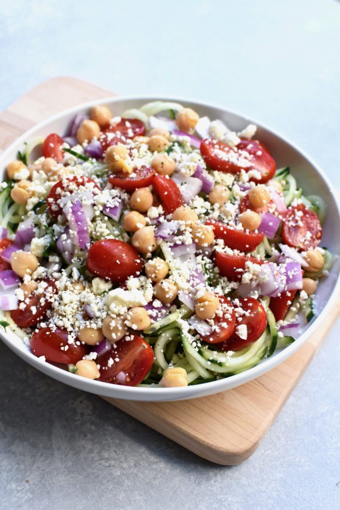 spiralized cucumber mediterranean salad // cait's plate