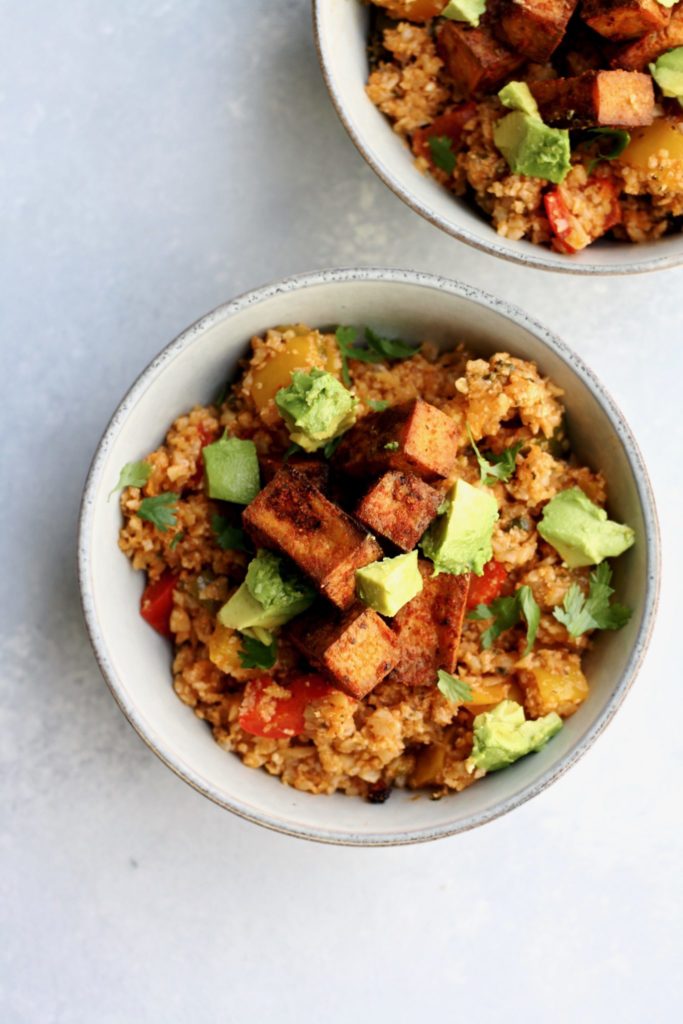mexican cauliflower rice with spiced tofu // cait's plate