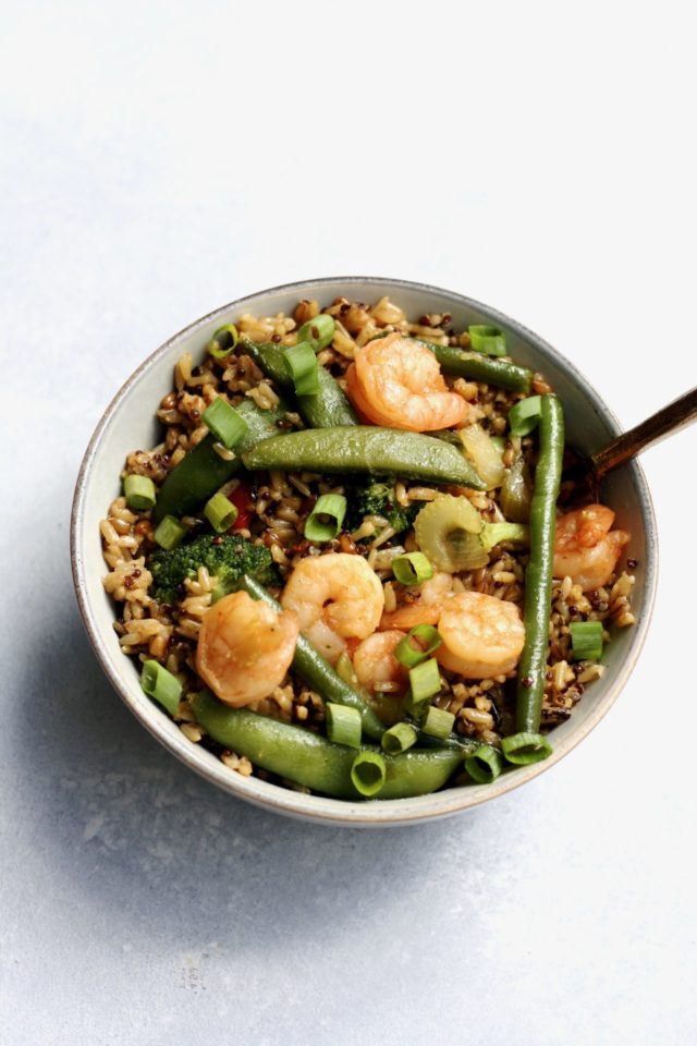 easy honey ginger shrimp and vegetable stir-fry | cait's plate