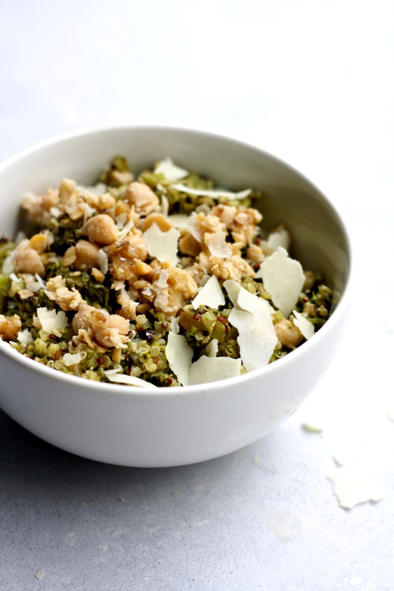 pesto quinoa with riced broccoli and chickpea walnut mash // cait's plate