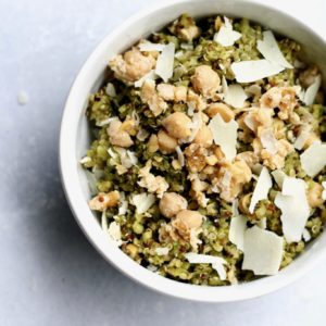 pesto quinoa with riced broccoli and chickpea walnut mash // cait's plate