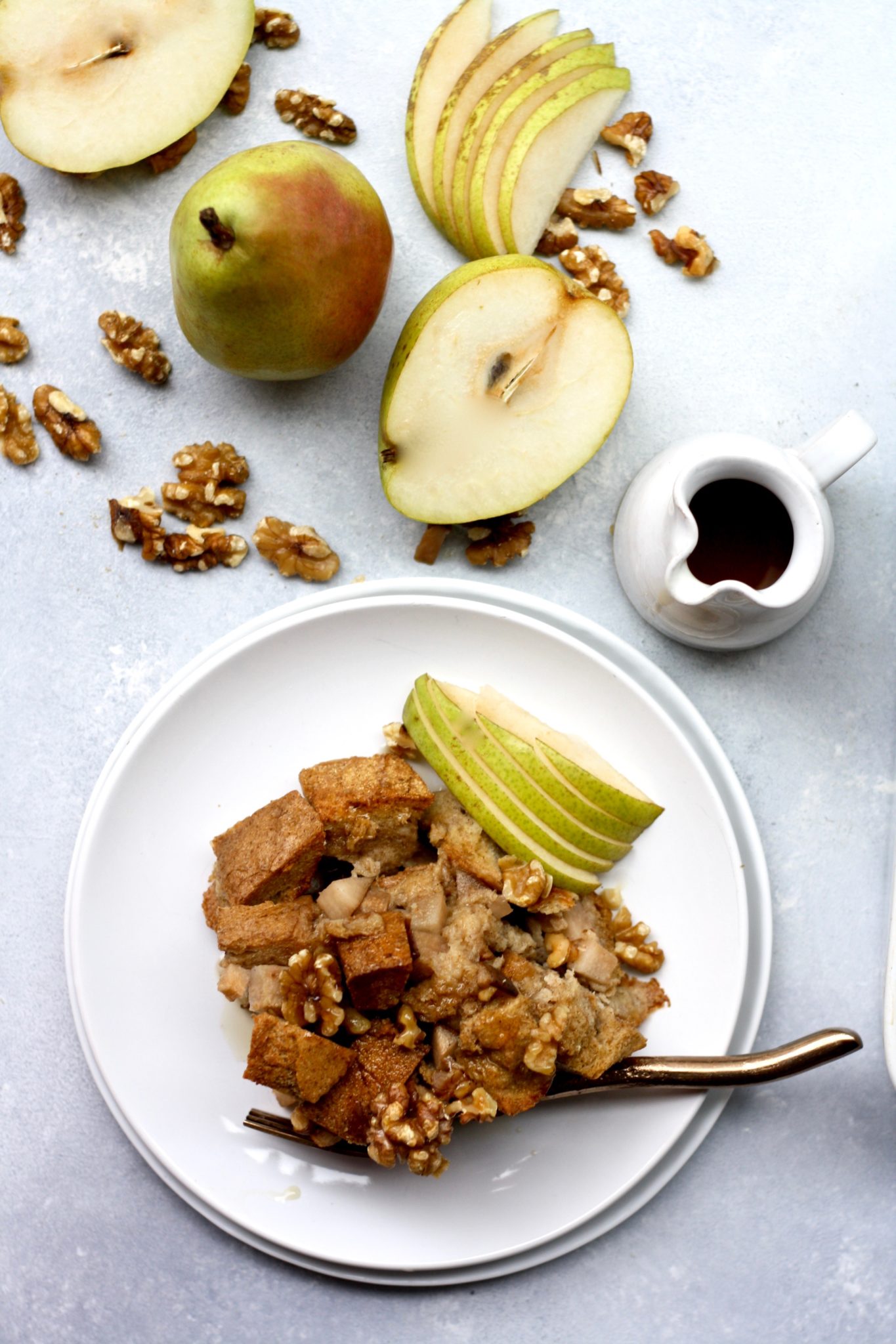 cardamom & cinnamon pear baked french toast with walnuts // cait's plate
