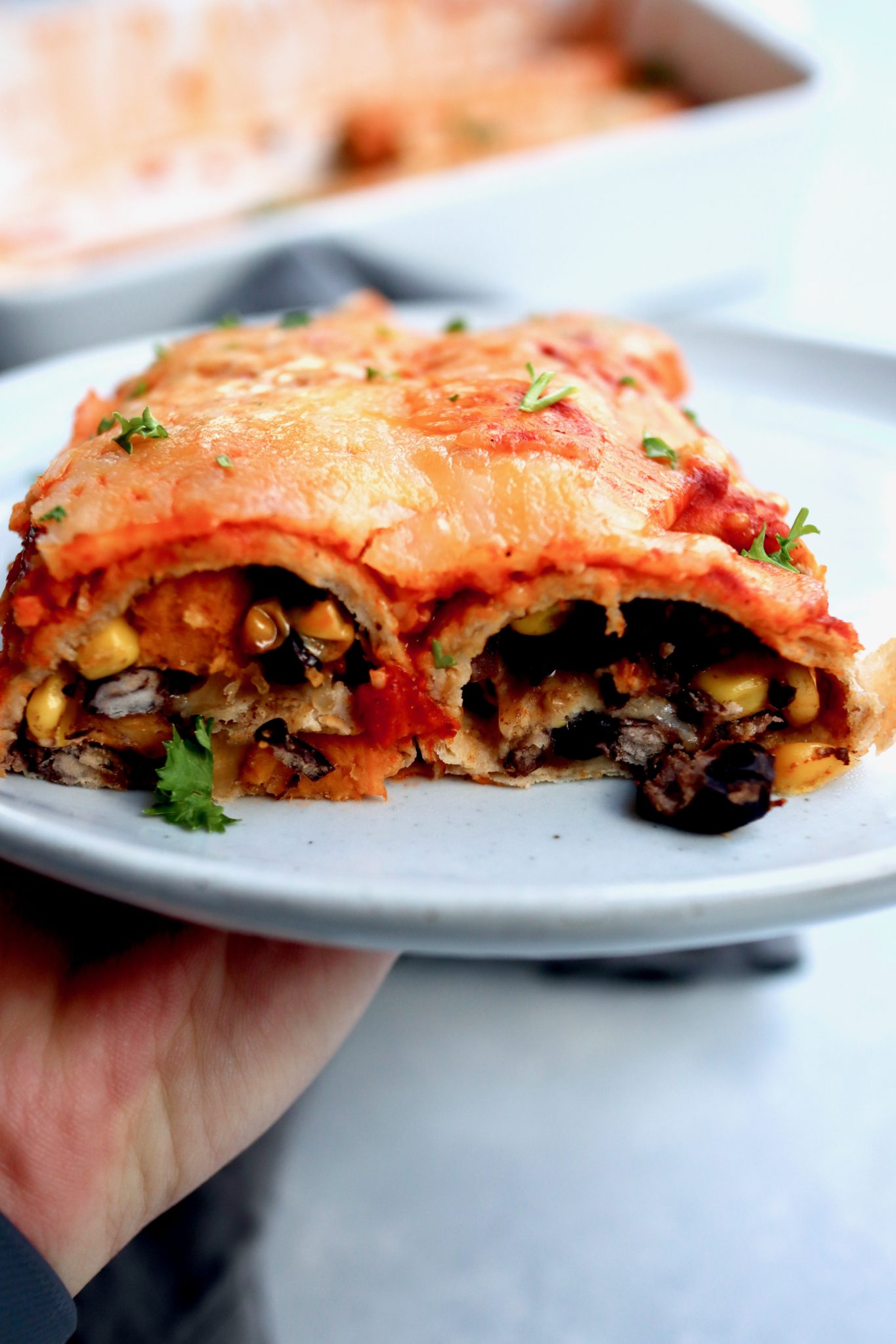 small-batch black bean, corn & spicy sweet potato enchiladas // cait's plate