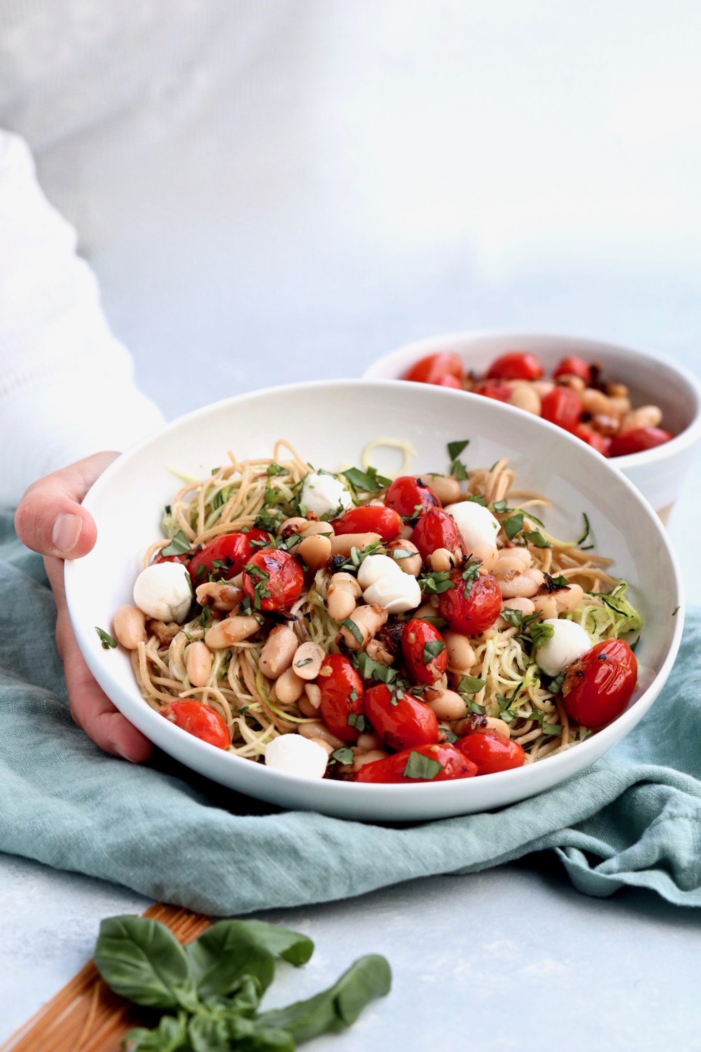 zucchini pasta with white beans and burst tomatoes // cait's plate