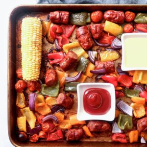 easy chicken sausage & mixed veggie sheet pan dinner // cait's plate