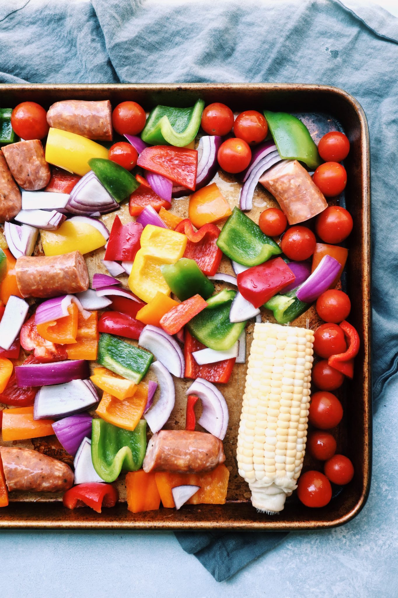 easy chicken sausage & mixed veggie sheet pan dinner // cait's plate