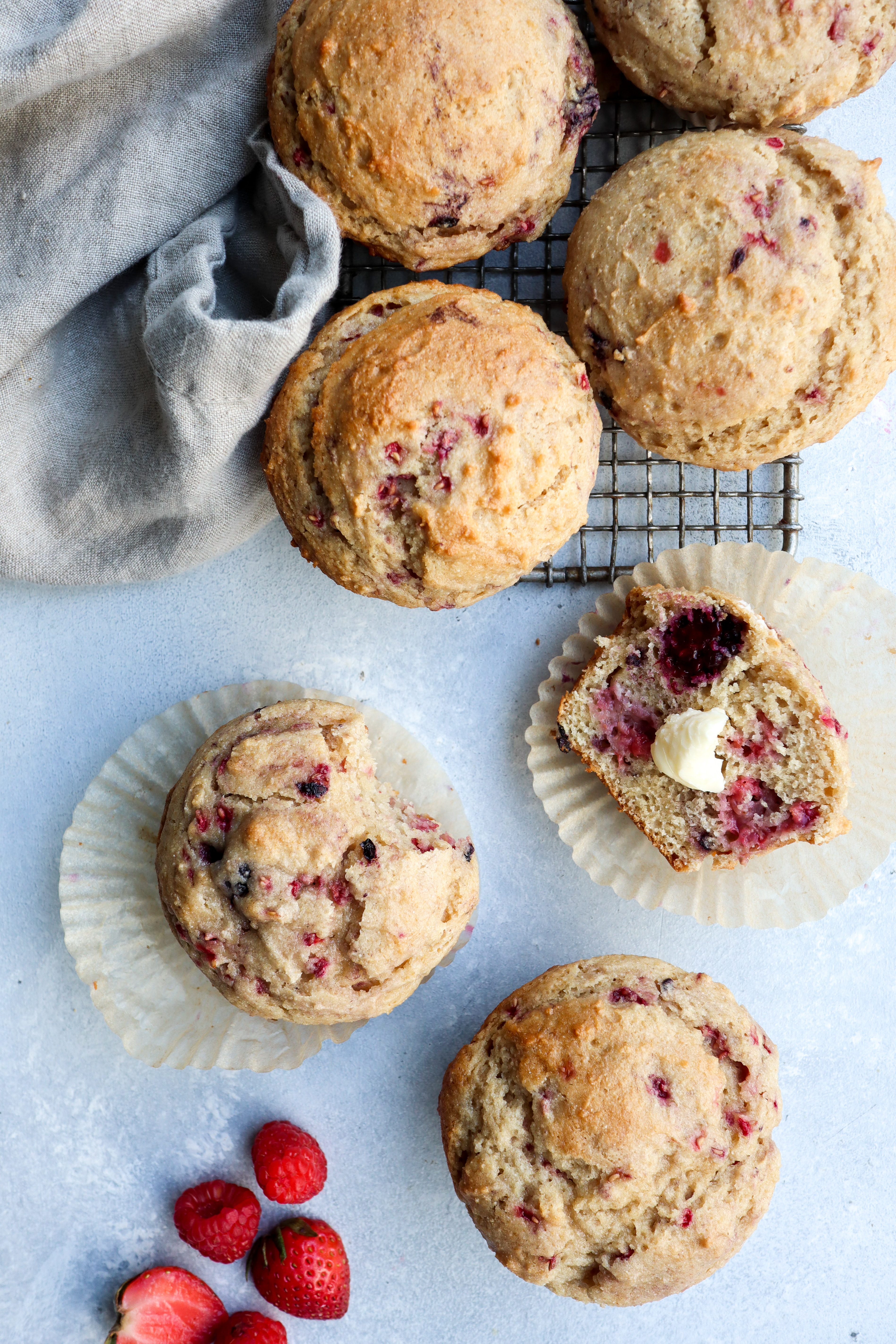 mixed berry lemon whole grain bakery style muffins // cait's plate