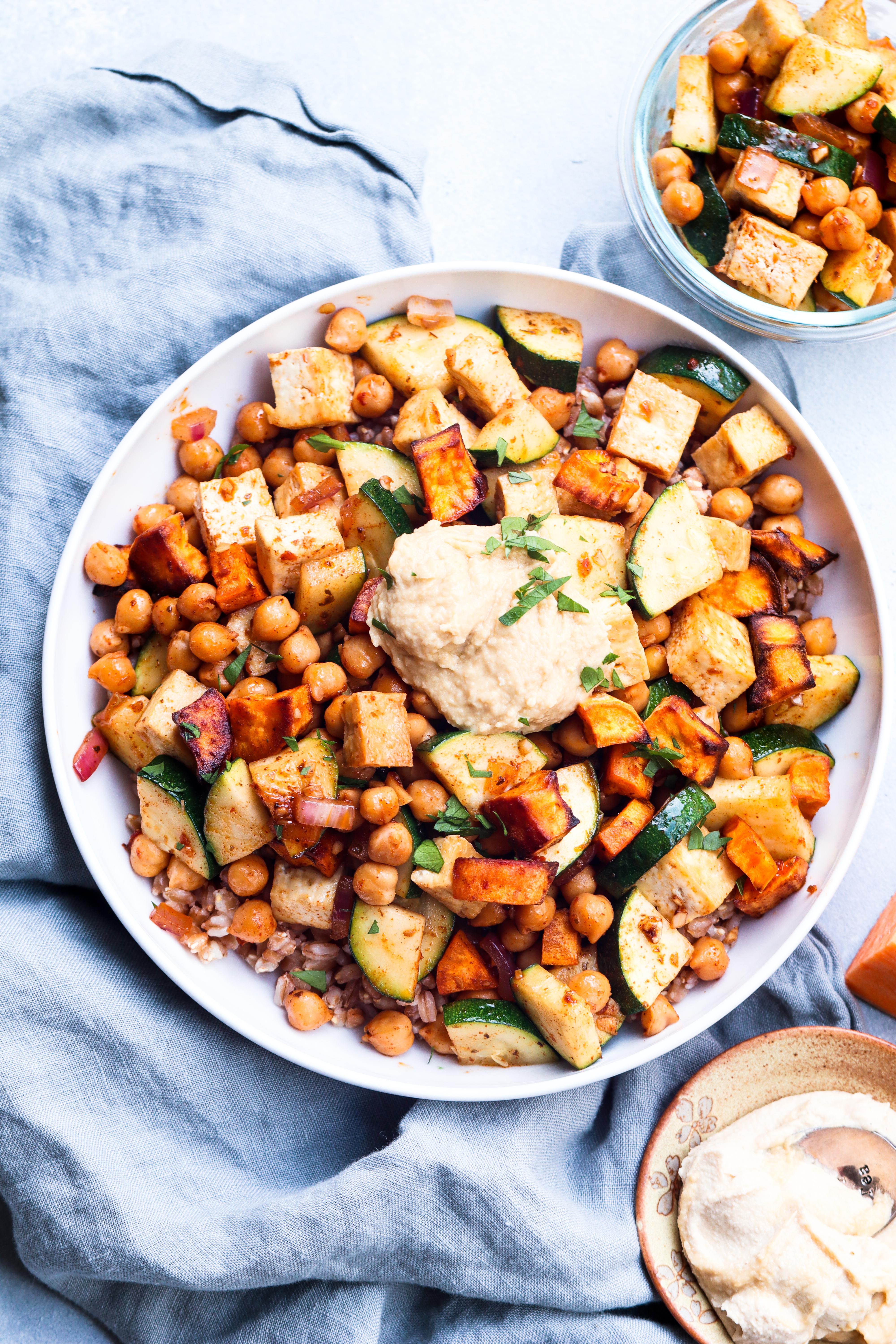 spicy chickpea & tofu veggie farro bowl // cait's plate