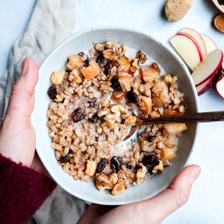 apple raisin walnut breakfast farro | cait's plate