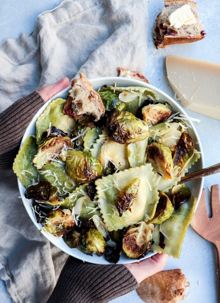 roasted brussel sprout & caramelized onion ravioli // cait's plate