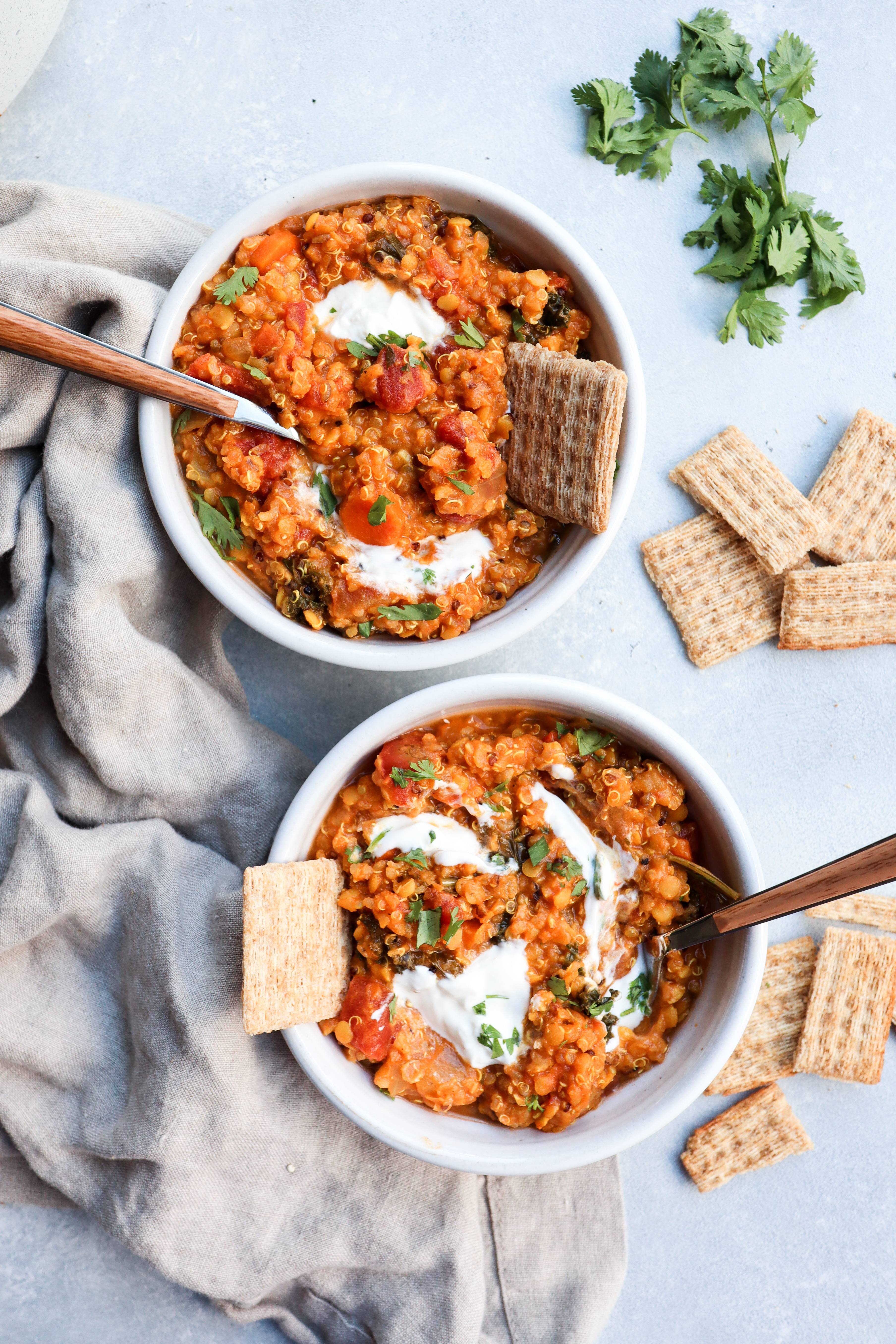 Creamy red lentil, kale & quinoa stew // cait's plate