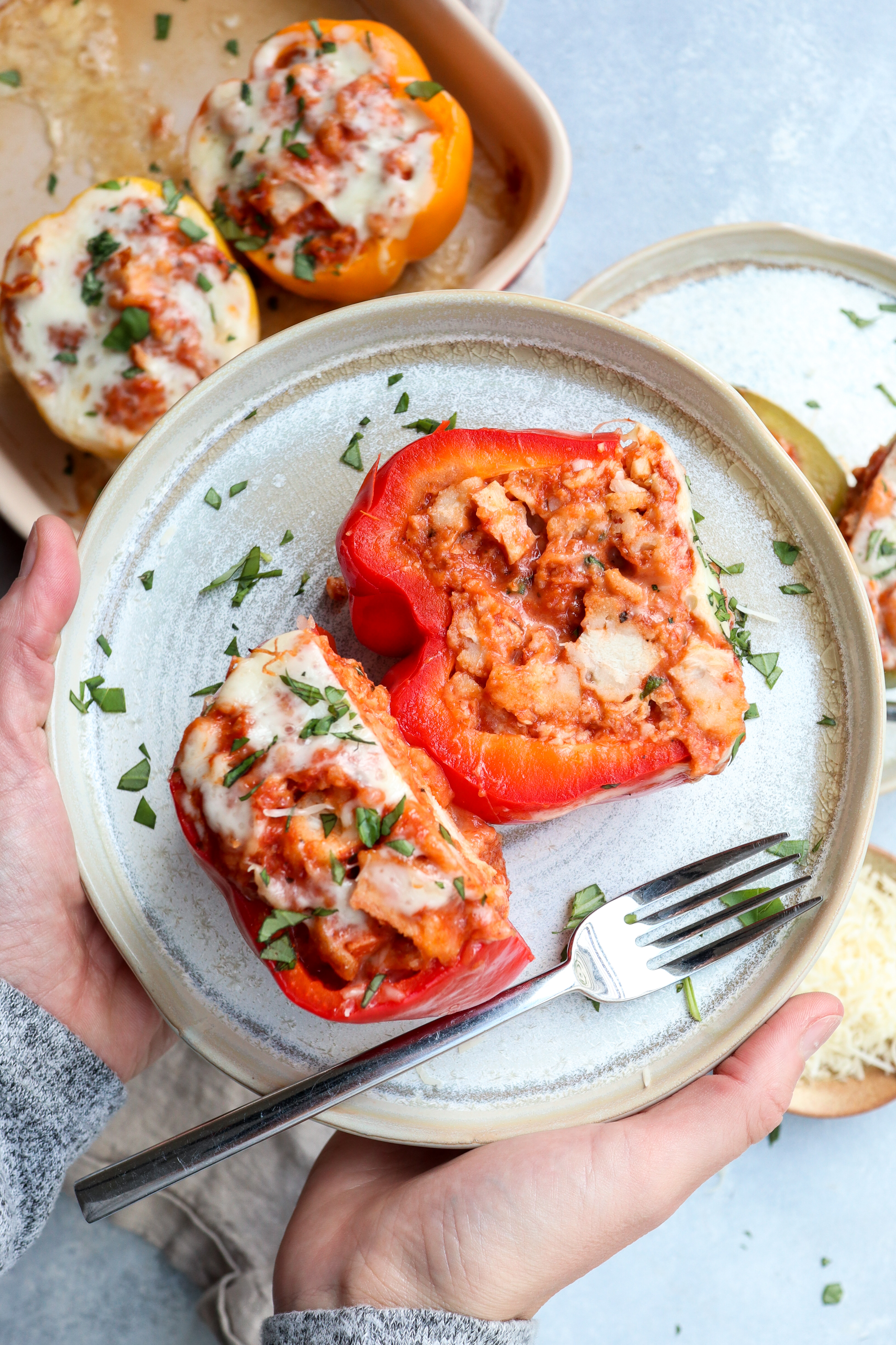 chicken parm stuffed peppers // cait's plate
