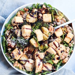 roasted broccoli, brussel sprout & tofu bowl // cait's plate