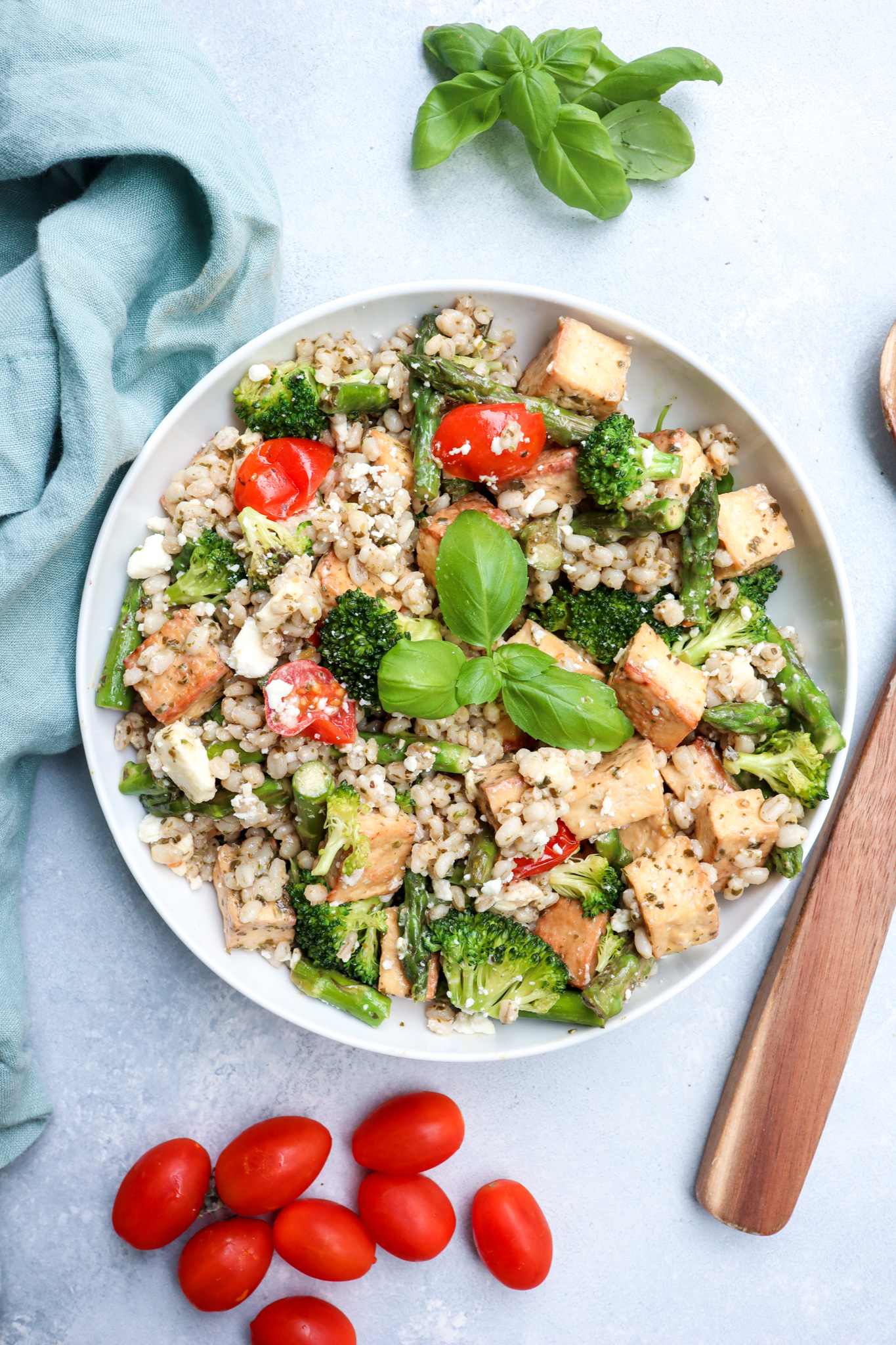 pesto barley tofu & veggie bowl // cait's plate