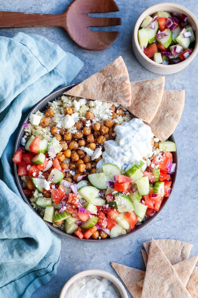 roasted greek chickpeas & orzo bowl | cait's plate