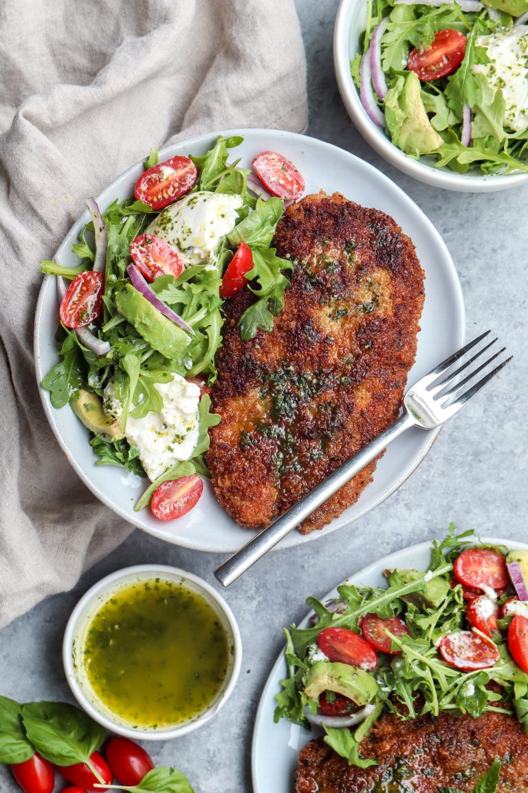 easy chicken milanese with arugula salad | cait's plate