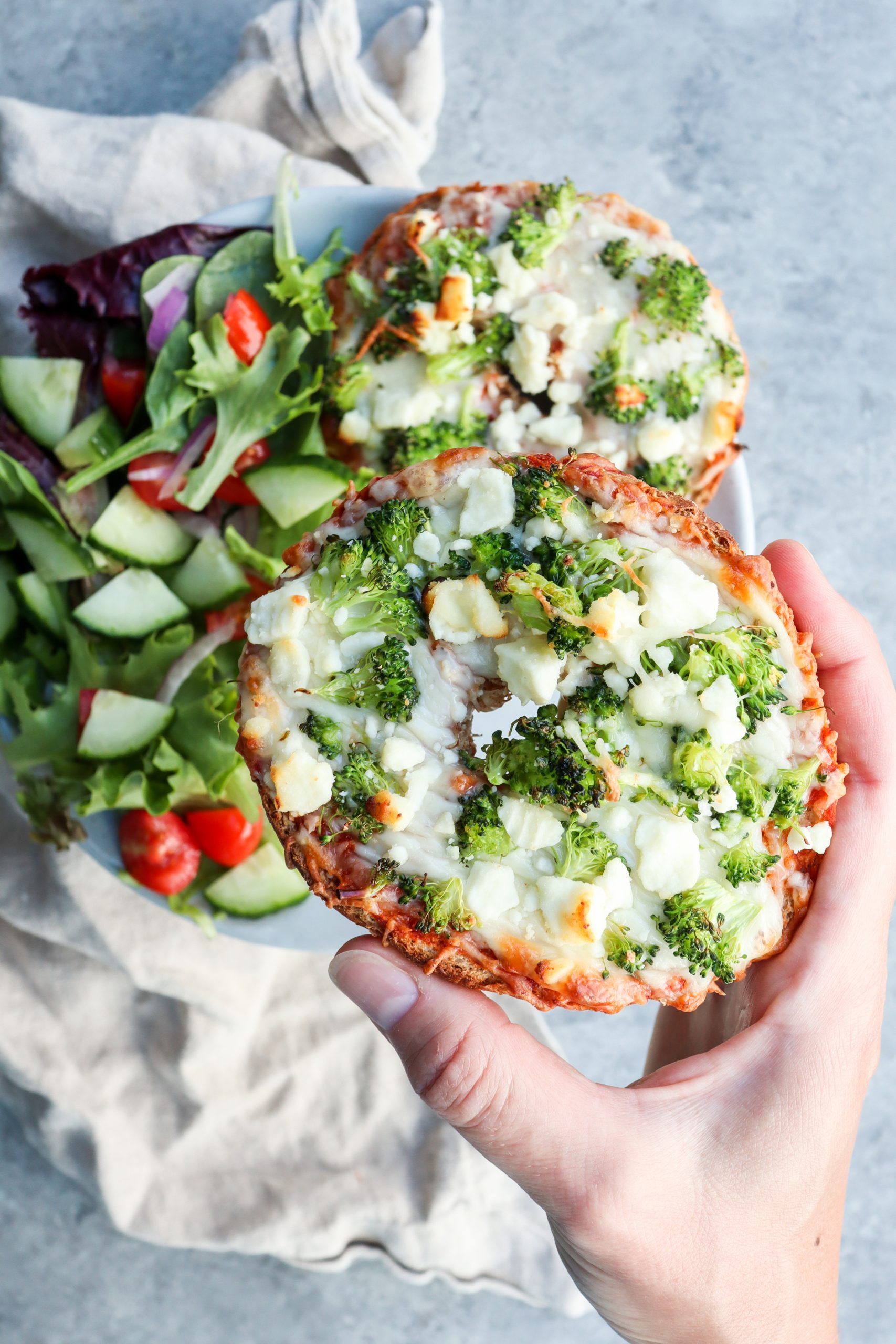 broccoli & feta pizza bagels // cait's plate