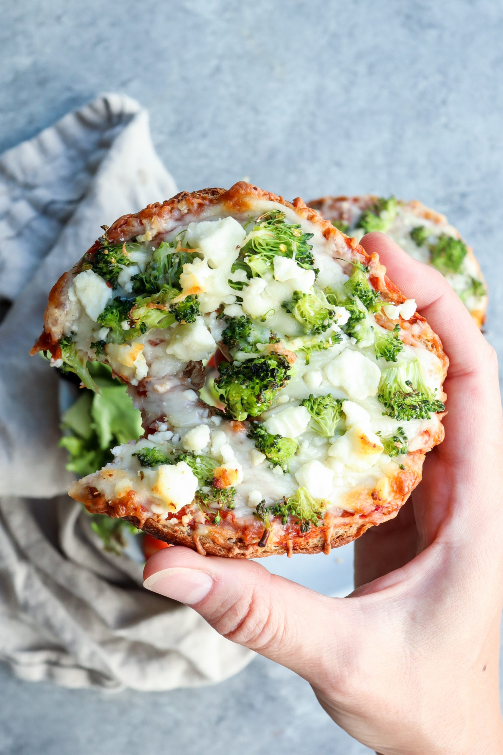 broccoli & feta pizza bagels // cait's plate